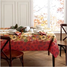 Elrene Home Fashions Autumn Leaves Fall Printed Tablecloth Cloth Square 52"x52"