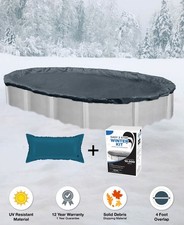 12'x24' Oval Above Ground Winter Pool Cover + 4x8 Air Pillow + Winterizing Kit ~