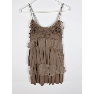 Y2K Rue 21 Tunic Top Size Medium Brown Tiered Ruffle Tank Fairycore