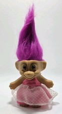 Vintage Russ Troll Doll Pink Princess Dress Fuschia Purple Hair Brown Eyes