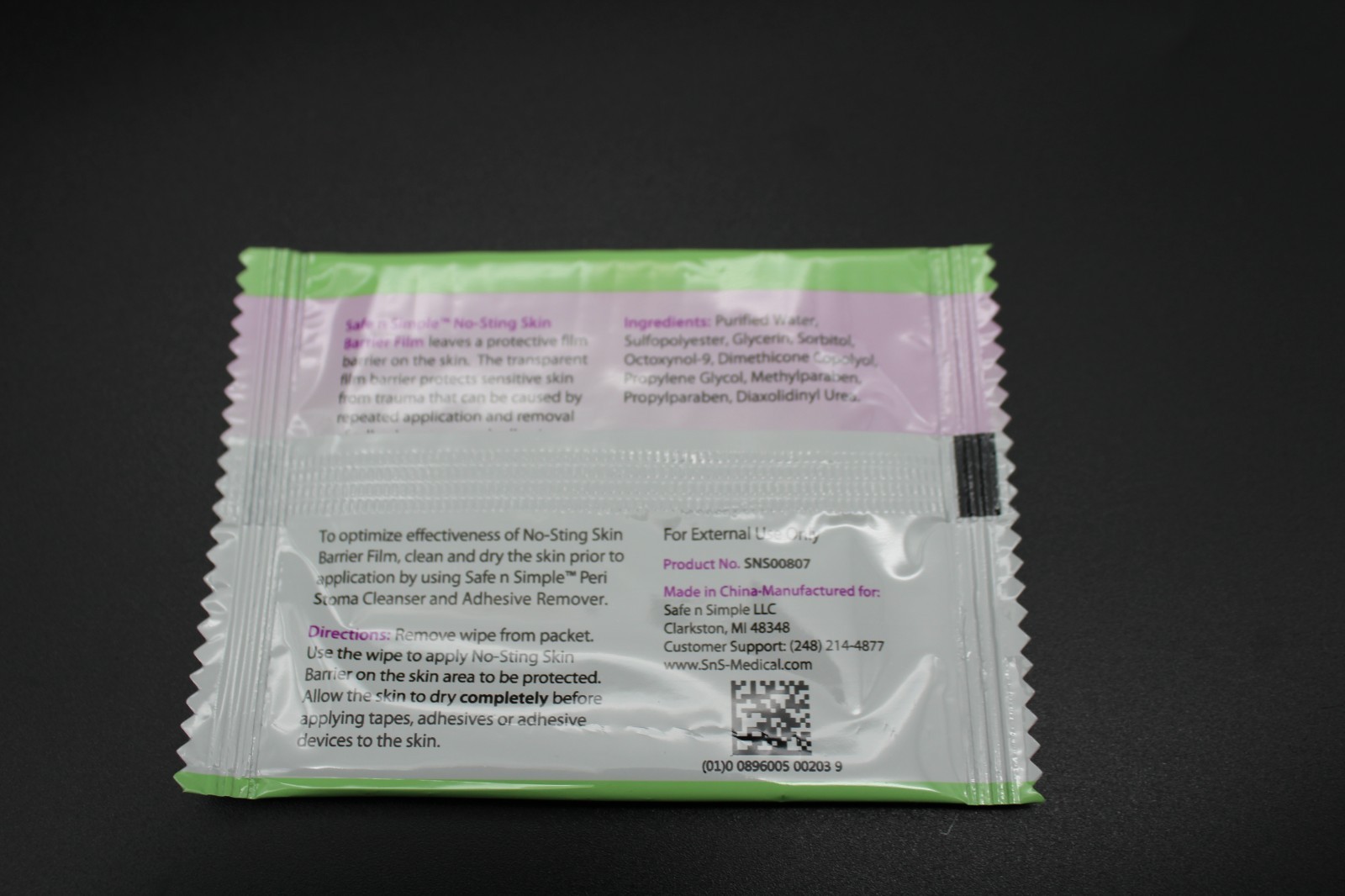 Box of 25 Safe n Simple SNS00807 NO-STING Ostomy Skin Barrier Film Wipes