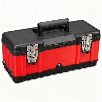 15.5'' Portable Steel Tool Box Removable Tray Non-slip Handle