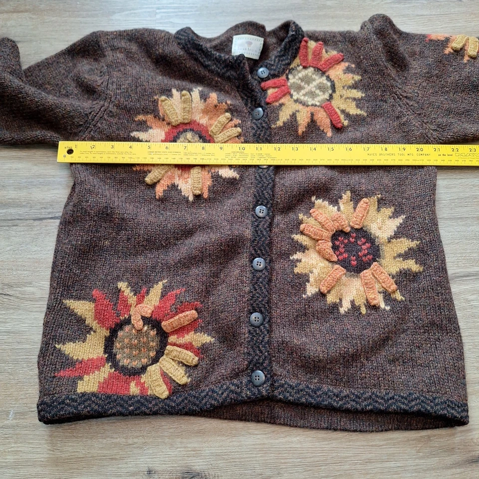 Шерстяной свитер женский Susan Bristol L кардиган с подсолнухом бабушка цветочный цветочный цветочный цветочный цветочный узор  - Изображение 2 из 4