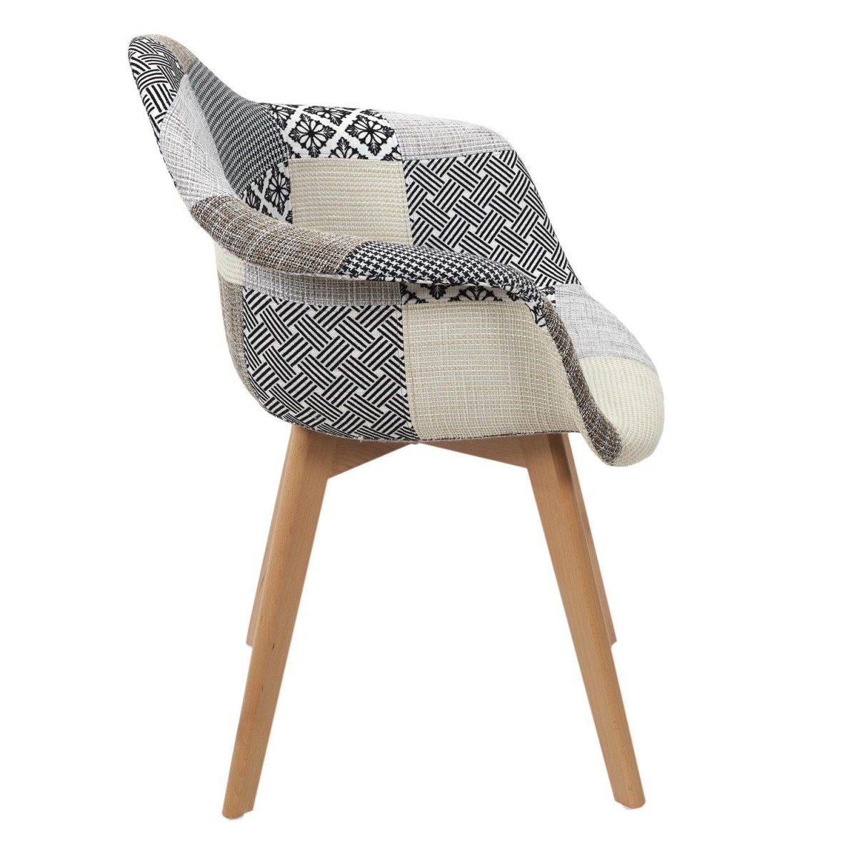 Fauteuil patchwork gris 85cm en tissu haut de gamme avec piétement robuste - 3