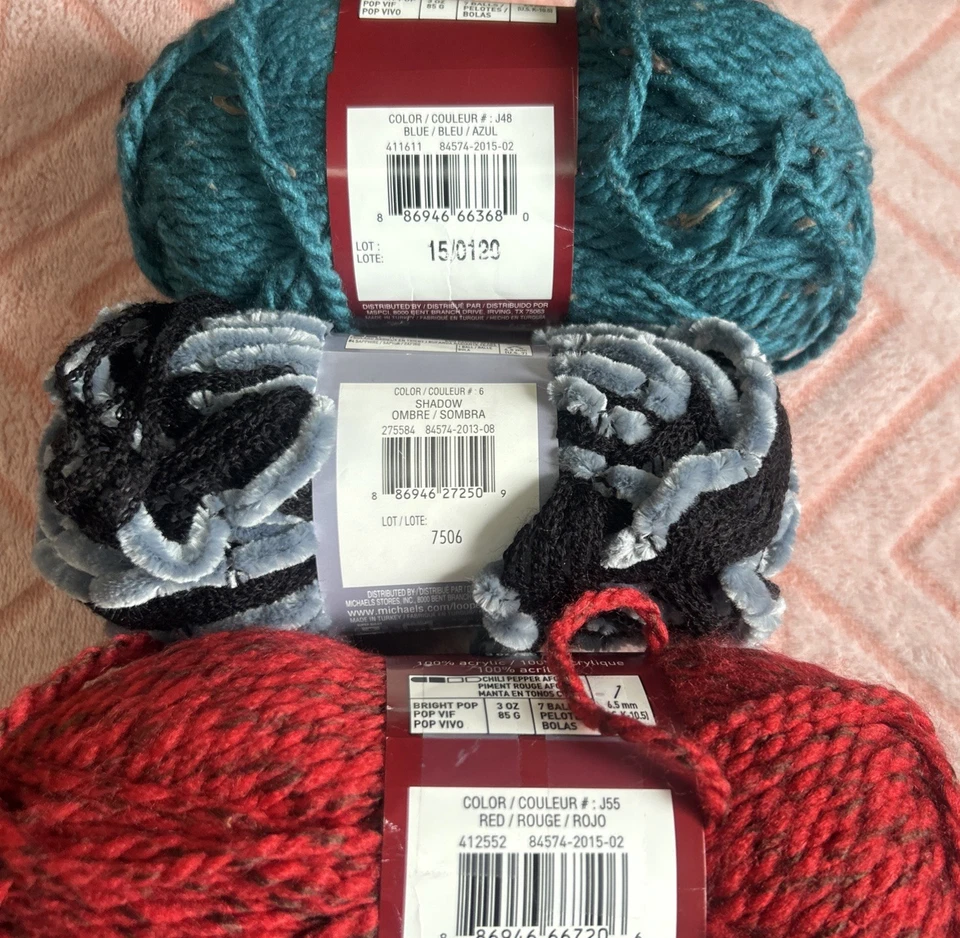 Lote de 3 madejas lazos e hilos hilo carisma acrílico tweed azul rojo ahumado Foto 4 de 4