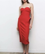 Zara Strapless Red Midi Dress Sweetheart Neckline Sheath Size S