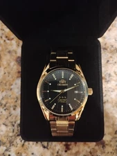 Orient Men's Womens Automatic Gold Dress Watch Skeleton Back 40mm Dial with Date