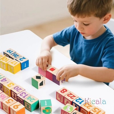 Wondertoys Holz-ABC-Blöcke – 26 Buchstaben-Bausteine Mit Tieren, Früchten & Zahlen – Lernspielzeug Für Kleinkinder Ab 1 Jahr