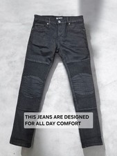 Georgio Peviani Men’s Black Biker Jeans – Ribbed Knees, Stretch Fit, Stylish 