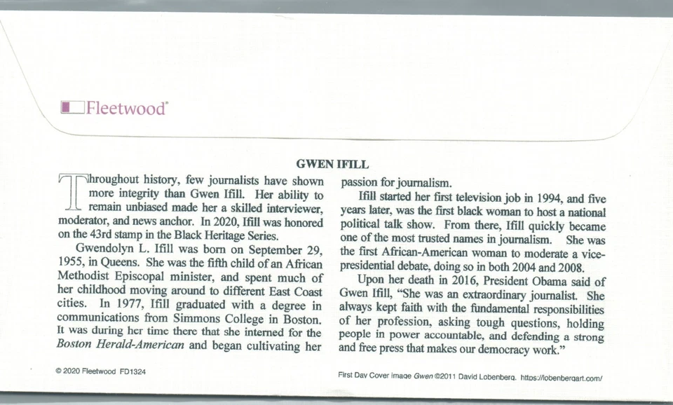 2021 #5432 First Day Cover Gwen Ifill Black Heritage - Image 2 of 2