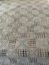 Vtg Cotton Crochet Bed Cover Spread 90 x108 Cream White Hand Made