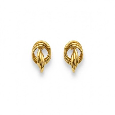 9ct 9k Yellow Gold Triple Ring Interlink Stud Earrings 1.83 Grams. Brand New