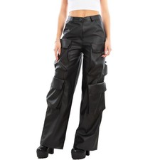 Women's Palazzo Cargo Pants Faux Leather With Side Pockets TOOCOOL VI-8035