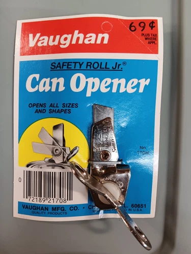 Vintage NOS Vaughan’s Safety Roll JR Can Opener Handheld Metal Chicago IL