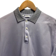 Brioni Mens Size Large Light Purple Pique Cotton Knit Contrast Collar Polo Shirt