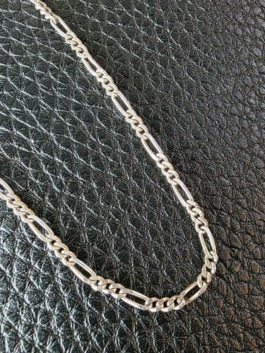 16" VTG Sterling Silver 2mm Wide Figaro Chain Necklace 925 Spring Ring Closure