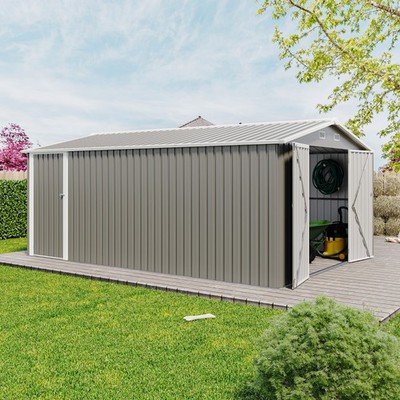 10x14 FT Outdoor Storage Shed with 3 Lockable Doors,4 Air Vents & Sloped Roof