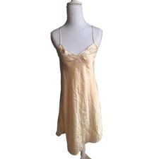 Sanrio Hello Kitty Champagne Gold Satin Chemise Nightgown Embroidered Scallop S