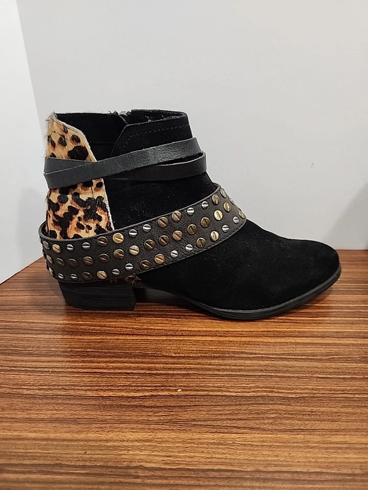 Naughty Monkey Black Crimson Ankle Booties Stud Womens 6 Leather Cheetah Leopard Foto 3 de 4