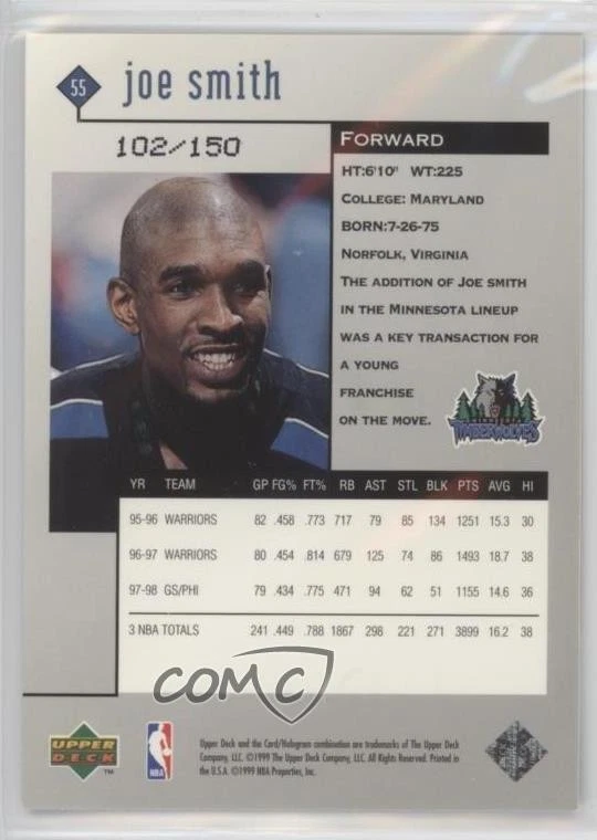 1998-99 Upper Deck Black Diamond Quadruple Diamond /150 Joe Smith #55 - Image 2 of 2