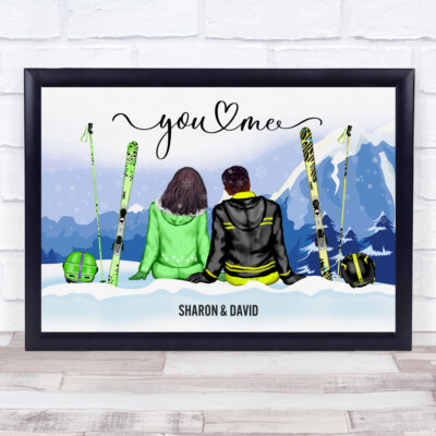 Snowy Mountains Ski Romantisches Geschenk für Sie oder Ihn Personalisierter Paar Druck