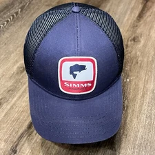 Simms Snapback Hat Blue Red Bass Patch Logo Mesh Trucker Cap