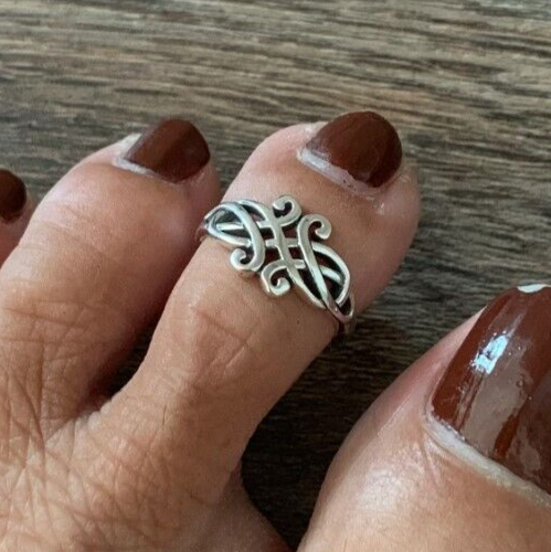 Solid Metal 925 Silver Women's Celtic Adjustable Toe Ring 14k White ...