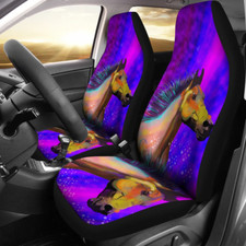 Horse Watercolor Painting - Set Of 2 Universal Front Car Seat Covers Protection