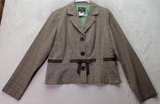 Sweet Suit Blazer Jacket Women Size 12 Gray Plaid Lined Single Breasted 3 Button