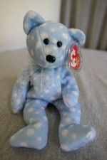 NEW TY 10 Yrs Beanie Babies "Bubbly" Stuffed Plush Blue Bear 9" 2003 w Cover