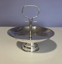 MCM Silver Plated Footed Tidbit Tray with Handle Serving Made in Italy 5" H