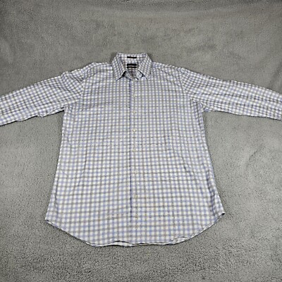 Calibrate Button Up Shirt Men's Large Trim Fit Blue White Geometric Plaid  16 1/2 | eBay