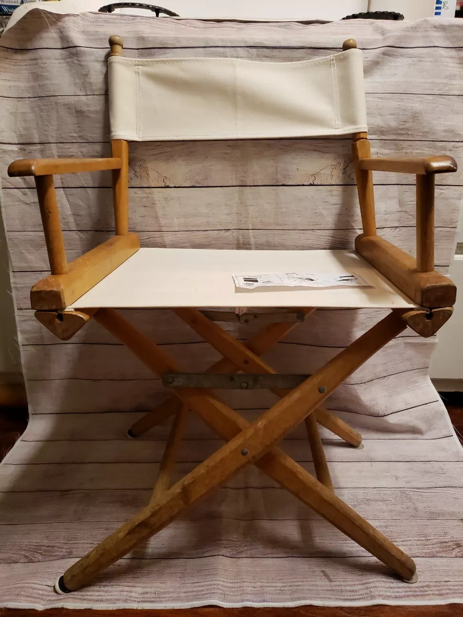VINTAGE TELESCOPE FOLDING FURNITURE DIRECTORS WOOD FRAME CHAIR