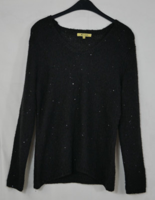 Damen AC GET THE LOOK Pullover Schwarz Pailletten mit ALPAKA + WOLLE Größe 40/42