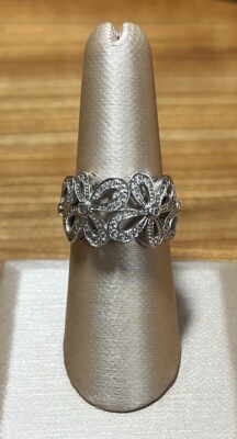 Epiphany Platinum Clad Sterling Silver Diamonique CZ Flower Design Band Ring 7