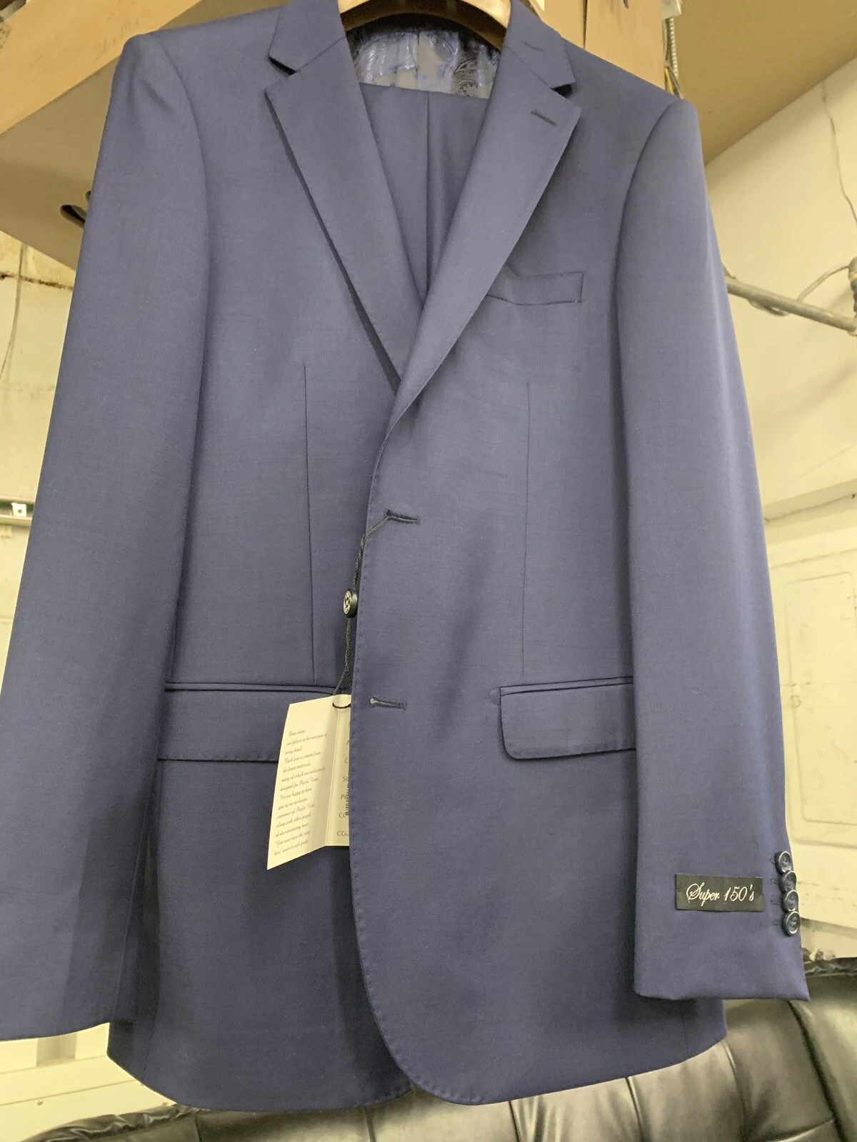 New 44R Men's French Blue Suit 100% Wool Super 150 Made in Italy Retail $1295