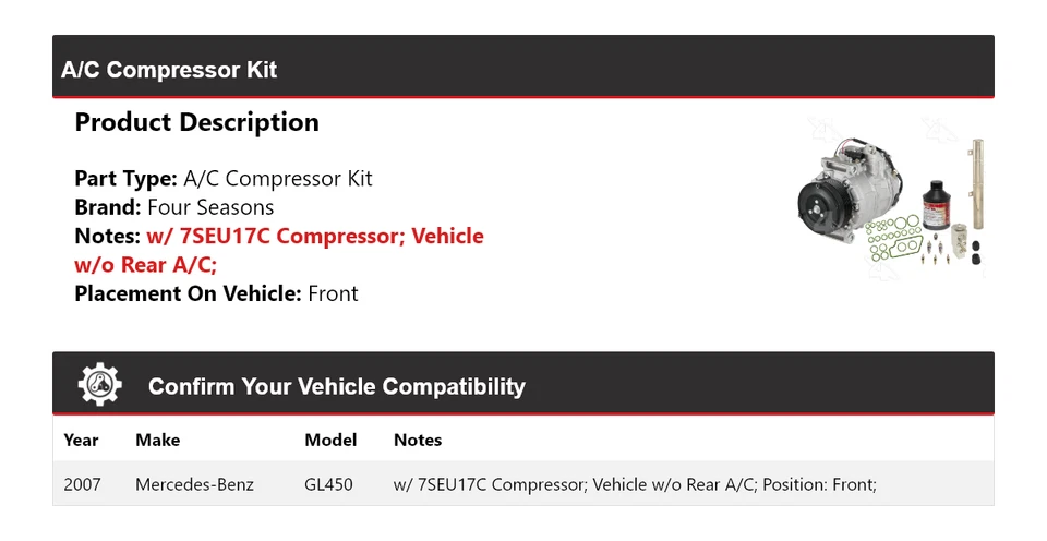 For 2007 Mercedes-Benz GL450 A/C Compressor Kit Front 4 Seasons - Image 2 of 4