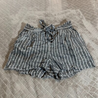 Express Shorts Womens Small Gray Striped Linen Blend Casual High Rise Stretch