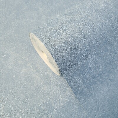 Modern Plain Wallpaper grayish blue silver glitter faux plaster textured rolls