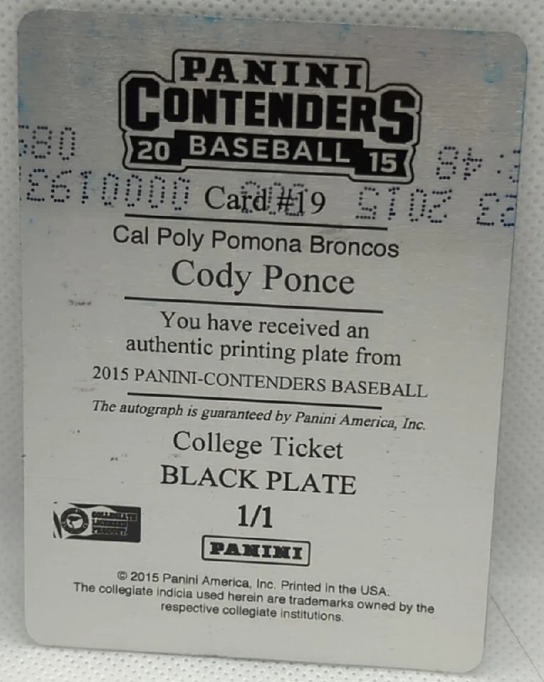 CODY PONCE 2015 Panini Contenders RC AUTO PRINTING PLATE 1/1 Cal Poly Broncos of - Image 2 of 2