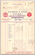 Dickson & Eddy Coal 17 Battery Place, NYC to: Isaac Post Nov. 30 1903 Billhead