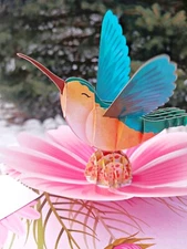 3D Pop Up Greeting Card Hummingbird Bird Flower Floral Birthday Mom Mother’s Day