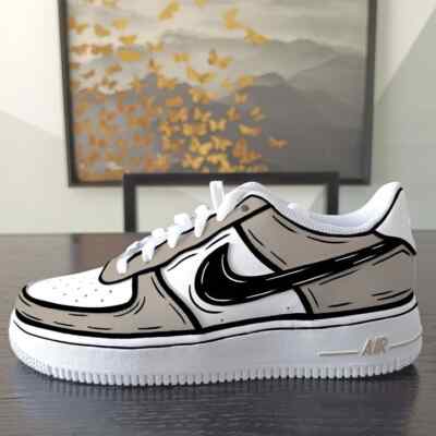 Nike Air Force 1 Custom Shoes Light Brown Black Cartoon Mens Womens Kids Sizes
