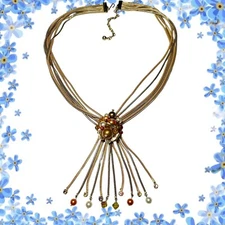 Alice Caviness Vintage Tassel Faux Pearl Rhinestone Necklace Multi strand Runway