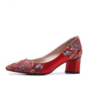 red satin block heels