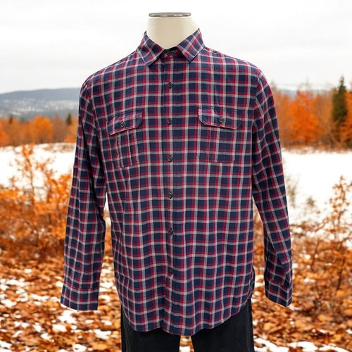 Alesbury Plaid Button-Up Shirt L Long Sleeve Navy Red Rugged Country