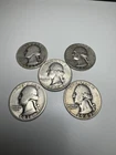 Lot of 5 Silver Quarters From 1936-1962 90% Silver