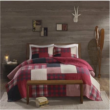 Luxury Sunset Reversible Quilt Set in Plaid - Oversized Full/Queen Bedding Layer