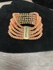 LUCKY BRAND Peach Carnelian Gold-tone Bead Leather Multi Row Bracelet Magnetic
