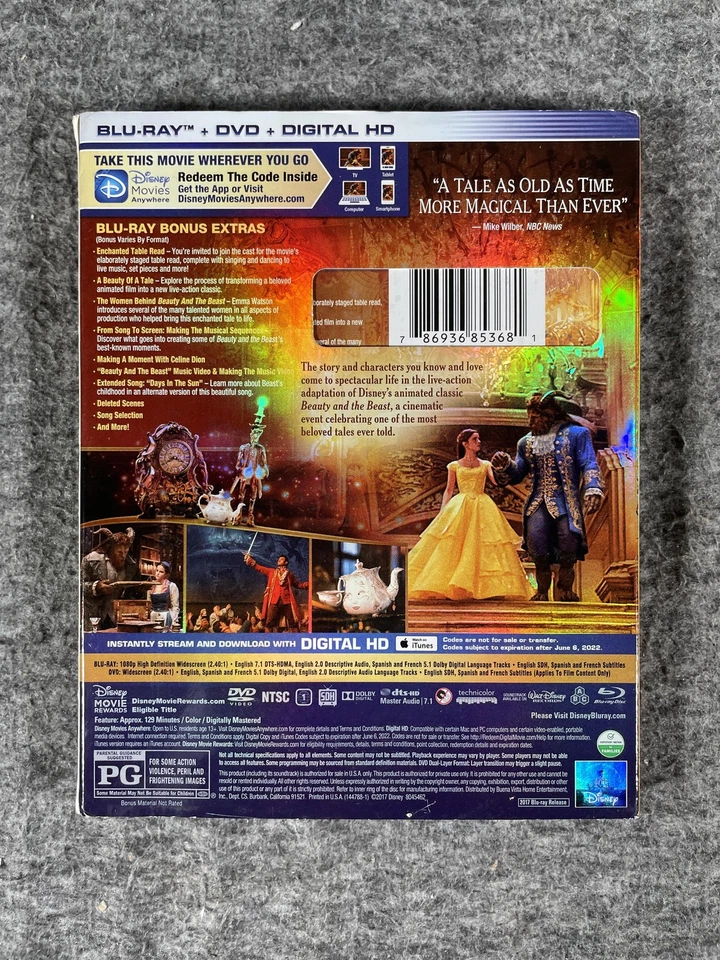 Beauty and the Beast Blu-ray DVD Digital HD Slipcover Disney 2017 Live Action - Imagem 2 de 4